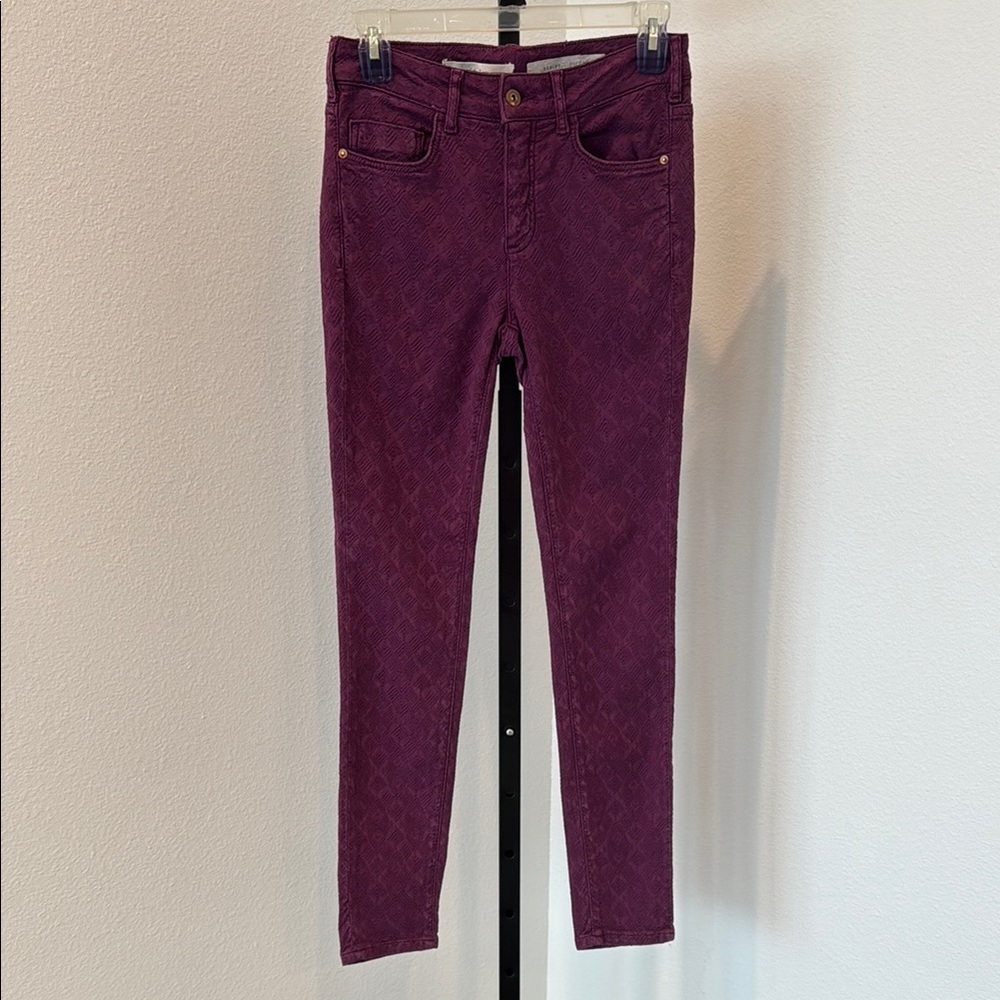 Anthro Pilcro and the Letterpress Purple Textured Skinny Jeans, Sz 26
